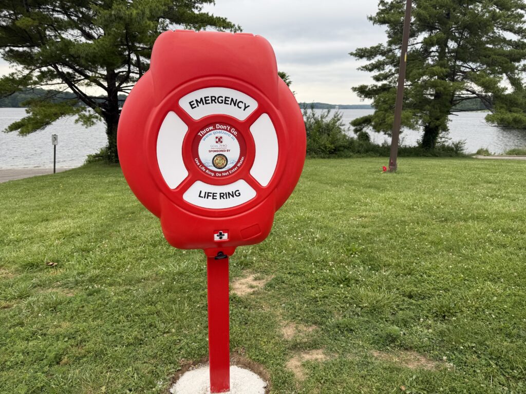 Goal Zero emergency life ring station beside Eagle Creek Reservoir